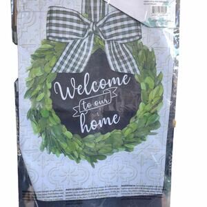 Garden Flag Welcome green wreath 12x18 Inch Double Sided Yard Flag